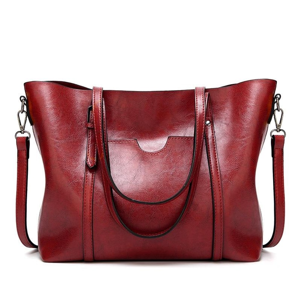 Vintage Oil Wax Leather Tote Handbag For Women Large Capacity Shoulder Bag 7