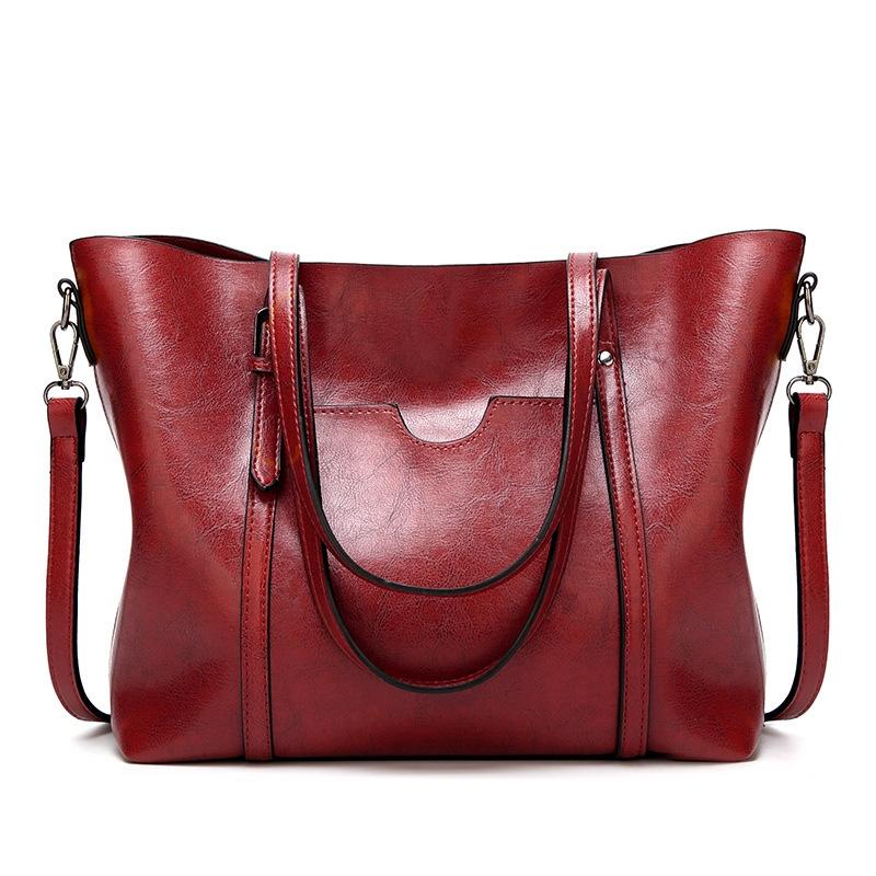 Vintage Oil Wax Leather Tote Handbag For Women Large Capacity Shoulder Bag 7