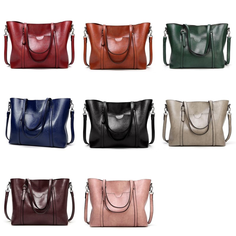 Vintage Oil Wax Leather Tote Handbag For Women Large Capacity Shoulder Bag 1