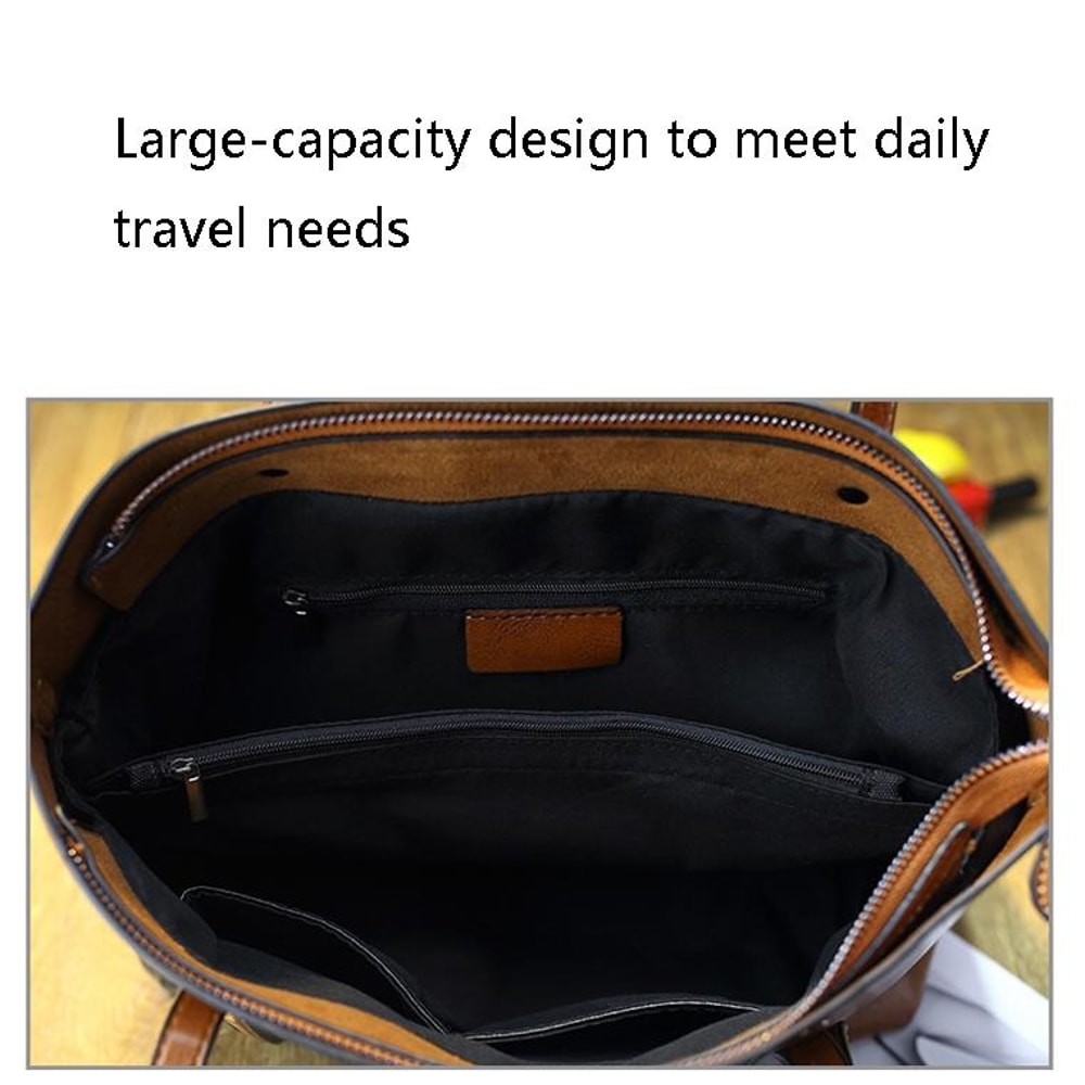 Vintage Oil Wax Leather Tote Handbag For Women Large Capacity Shoulder Bag 2