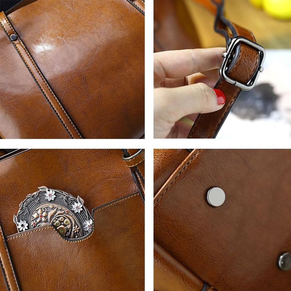Vintage Oil Wax Leather Tote Handbag For Women Large Capacity Shoulder Bag 4