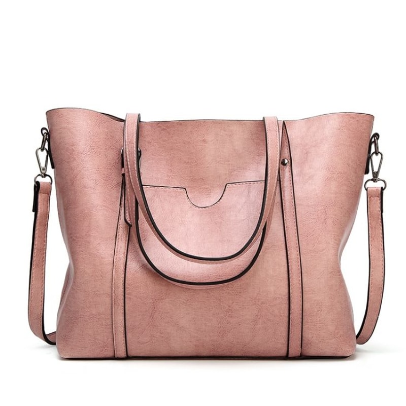 Vintage Oil Wax Leather Tote Handbag For Women Large Capacity Shoulder Bag 13