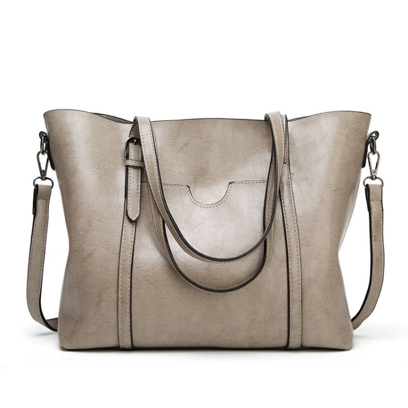 Vintage Oil Wax Leather Tote Handbag For Women Large Capacity Shoulder Bag 12