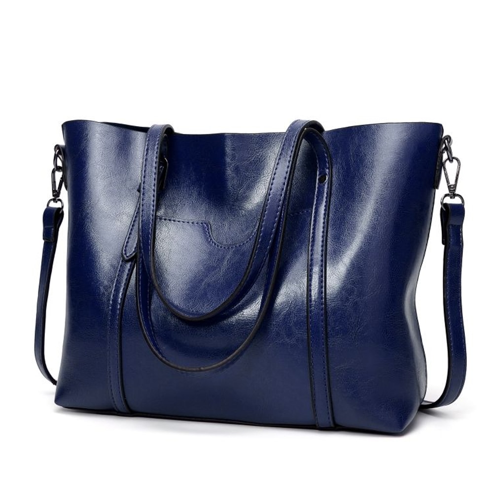 Vintage Oil Wax Leather Tote Handbag For Women Large Capacity Shoulder Bag 11