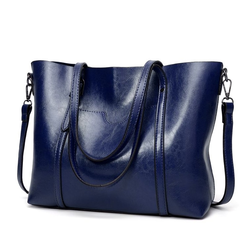 Vintage Oil Wax Leather Tote Handbag For Women Large Capacity Shoulder Bag 11