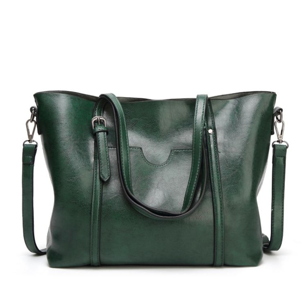 Vintage Oil Wax Leather Tote Handbag For Women Large Capacity Shoulder Bag 10