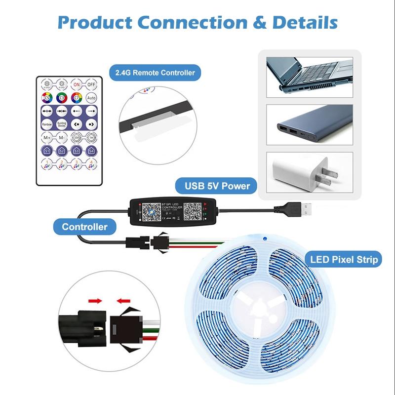 Bluetooth LED Strip Controller USB 5V APP Remote Music Sync for WS2812B SK6812 Lights