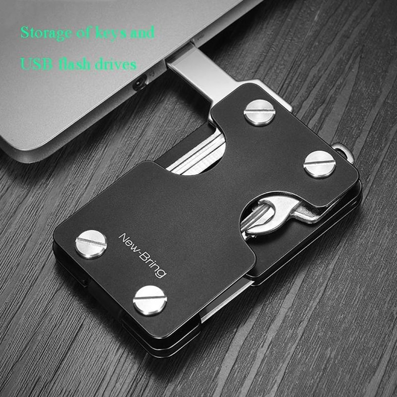 Slim Aluminum RFID Blocking EDC Wallet With Key USB Holder 3