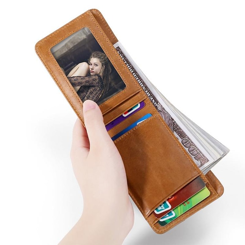 Slim RFID Blocking Wallet Crazy Horse Leather Mini Card Holder For Men And Women 7