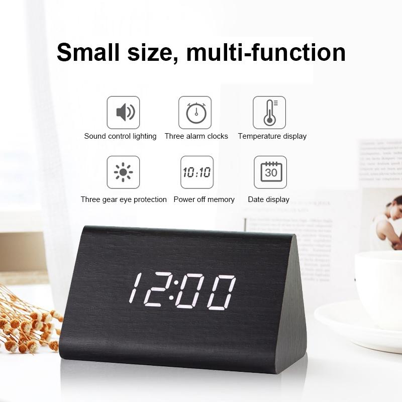 Luminous Wooden Digital Alarm Clock With Voice Control Temperature Display 2