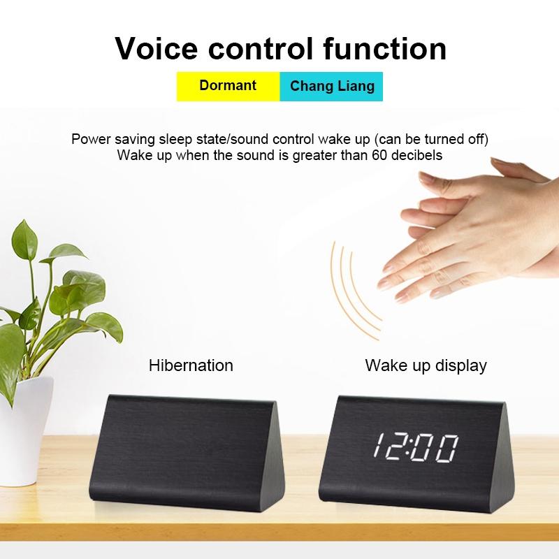 Luminous Wooden Digital Alarm Clock With Voice Control Temperature Display 3