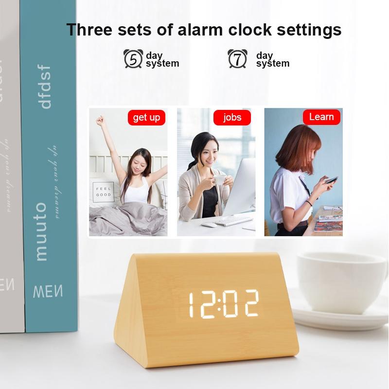 Luminous Wooden Digital Alarm Clock With Voice Control Temperature Display 4