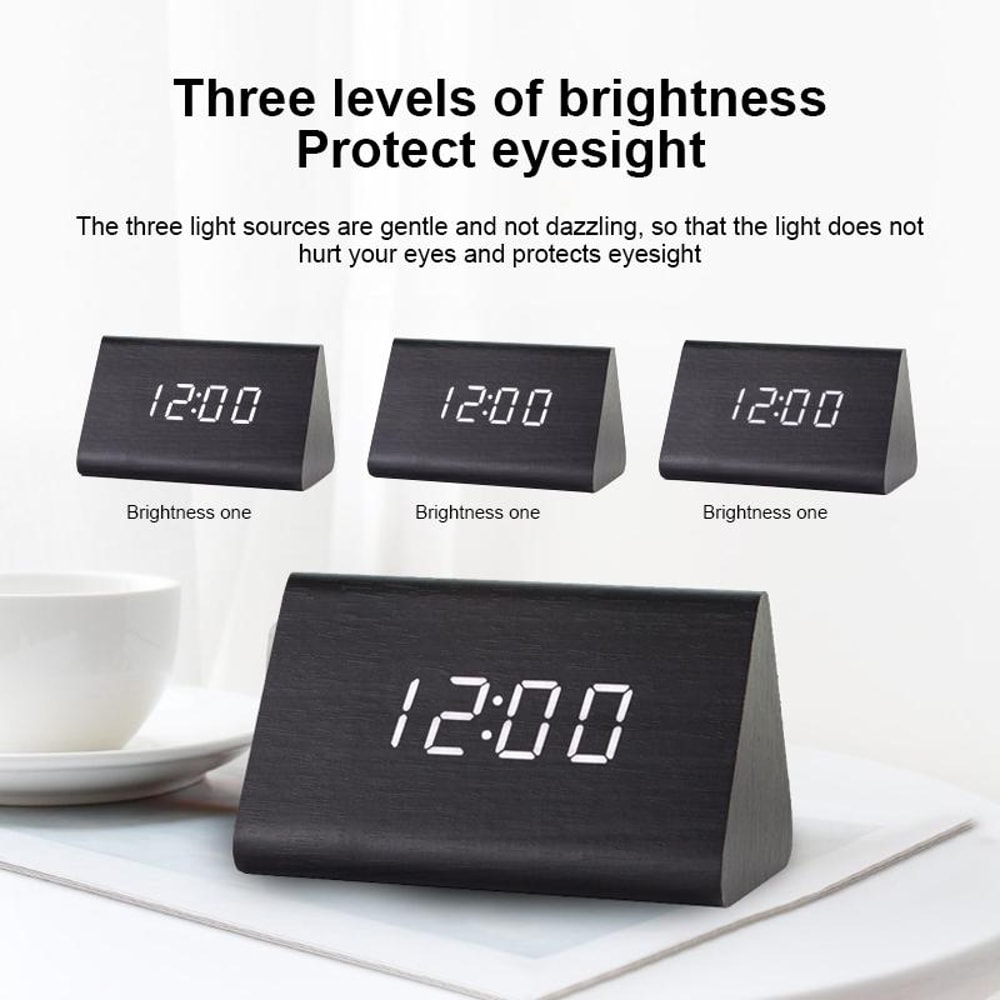 Luminous Wooden Digital Alarm Clock With Voice Control Temperature Display 5