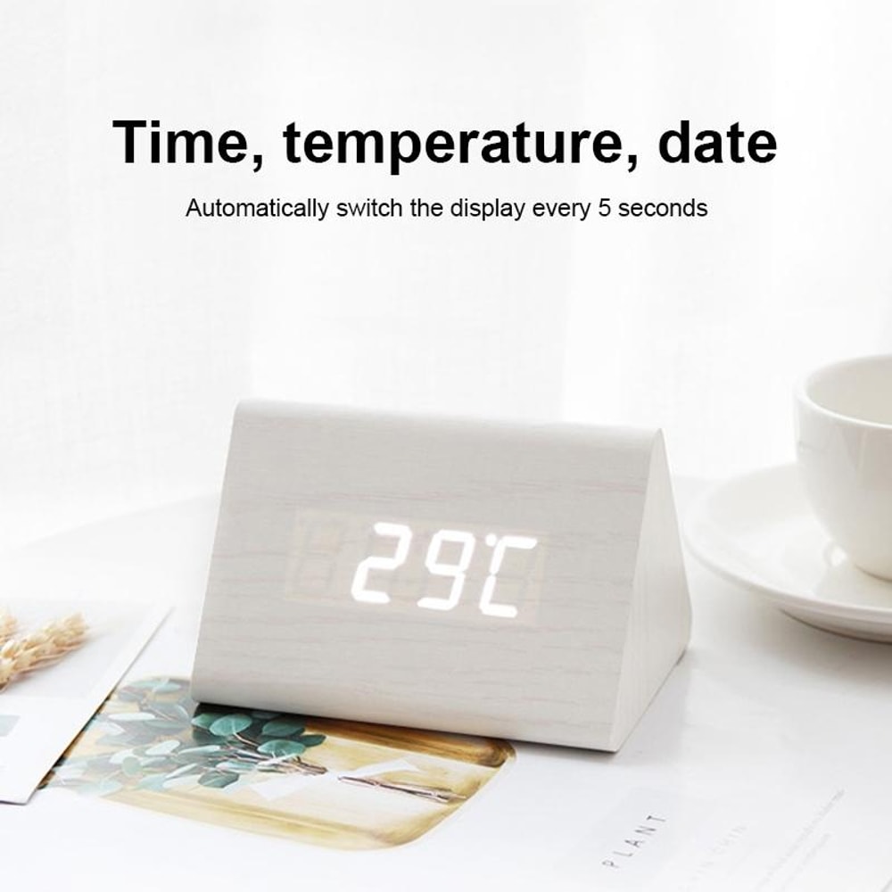 Luminous Wooden Digital Alarm Clock With Voice Control Temperature Display 6