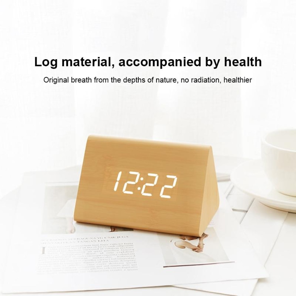 Luminous Wooden Digital Alarm Clock With Voice Control Temperature Display 7
