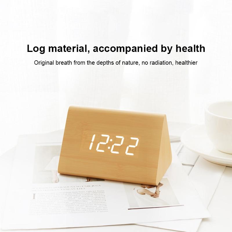 Luminous Wooden Digital Alarm Clock With Voice Control Temperature Display 7