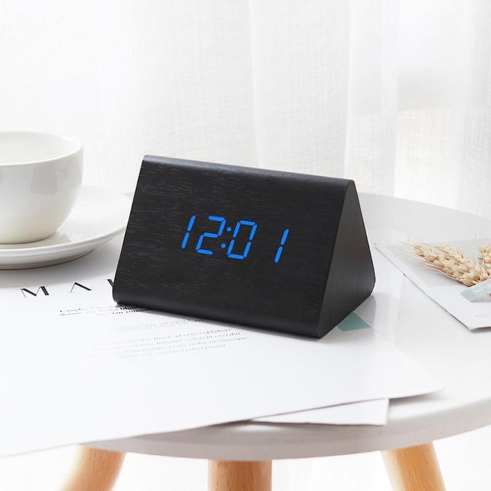 Luminous Wooden Digital Alarm Clock With Voice Control Temperature Display 9
