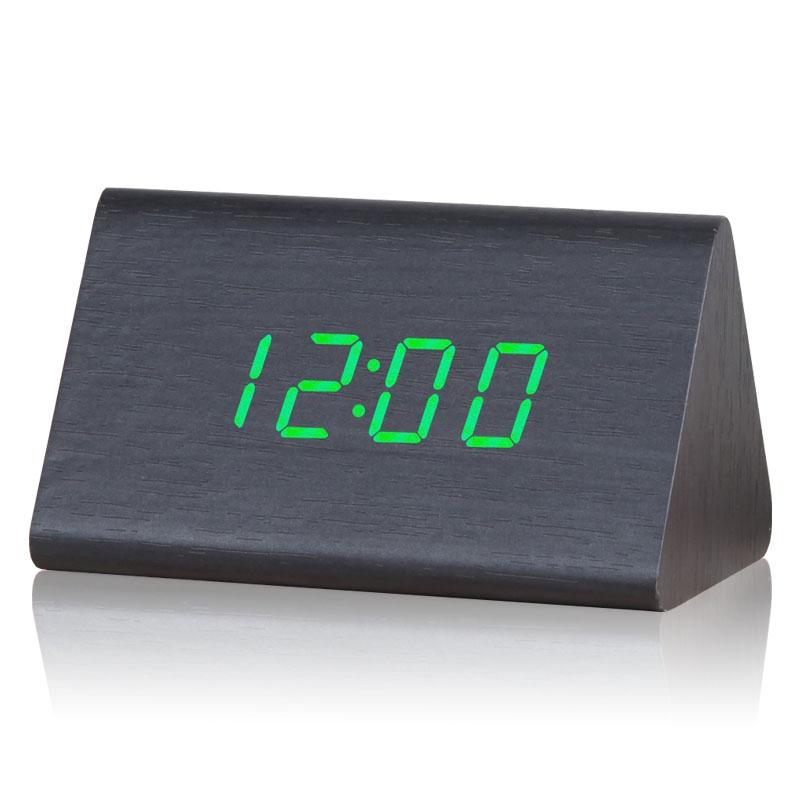 Luminous Wooden Digital Alarm Clock with Voice Control & Temperature Display