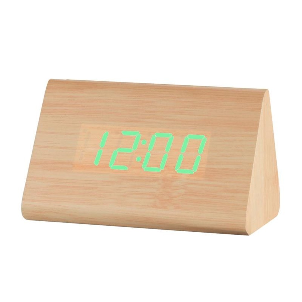 Luminous Wooden Digital Alarm Clock with Voice Control & Temperature Display