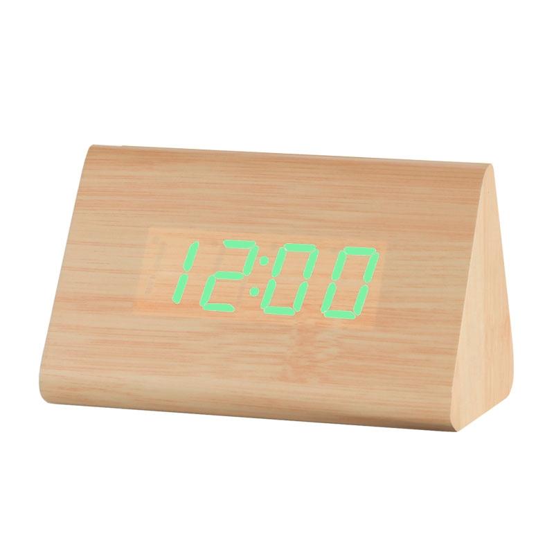 Luminous Wooden Digital Alarm Clock with Voice Control & Temperature Display