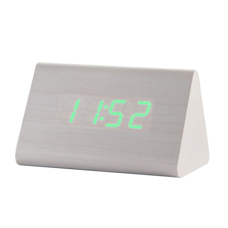 Luminous Wooden Digital Alarm Clock with Voice Control & Temperature Display