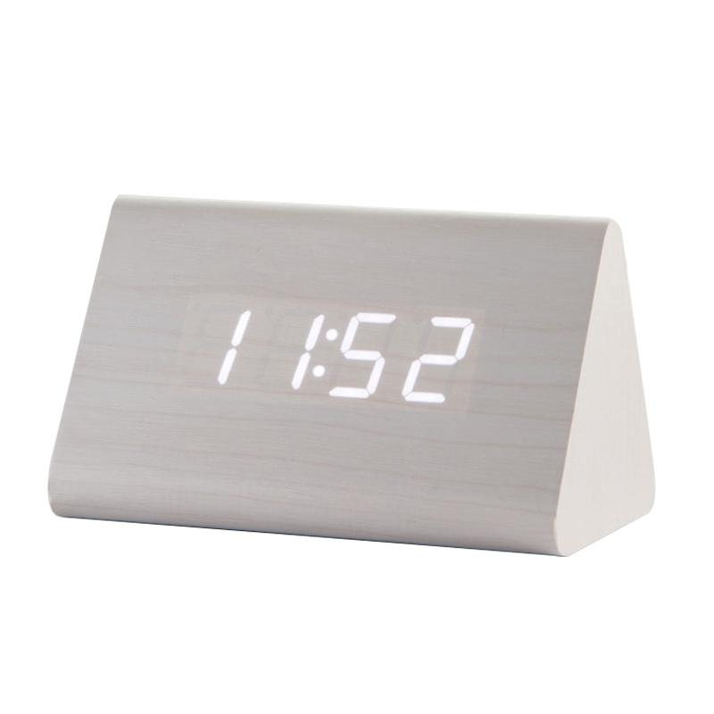 Luminous Wooden Digital Alarm Clock with Voice Control & Temperature Display