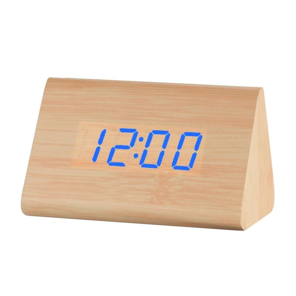 Luminous Wooden Digital Alarm Clock with Voice Control & Temperature Display
