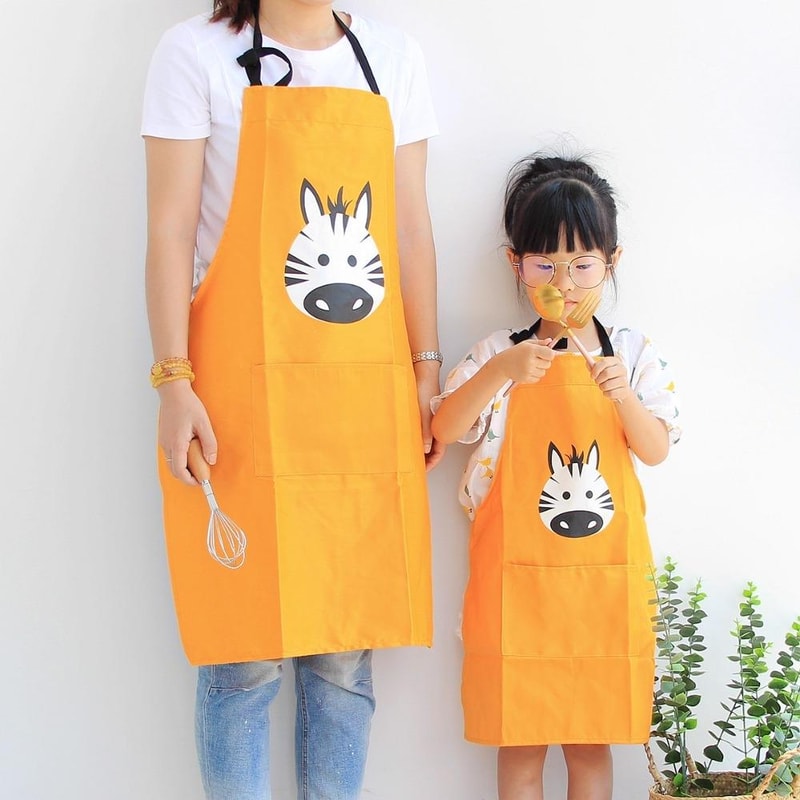 Parent Child Cartoon Apron Set Cotton Sleeveless Kitchen Smock For Kids And Adults 0
