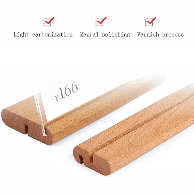 Acrylic Tabletop Sign Holder With Wooden Base Adjustable Display Stand For Retail Price Tags 2