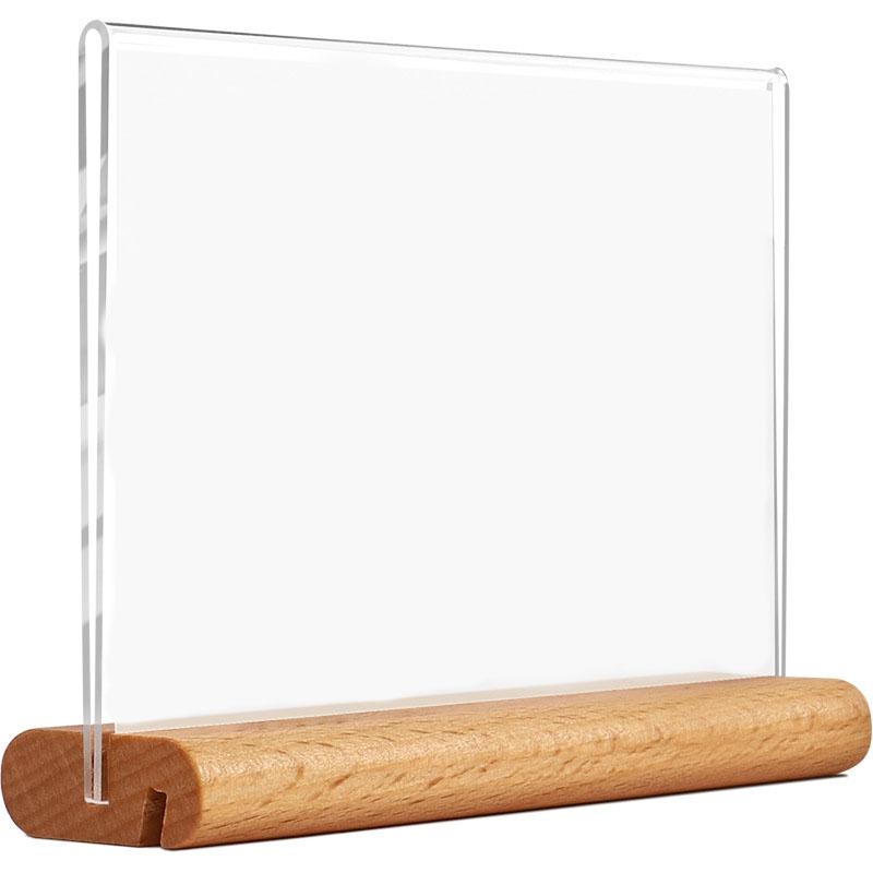 Acrylic Tabletop Sign Holder with Wooden Base Adjustable Display Stand for Retail Price Tags