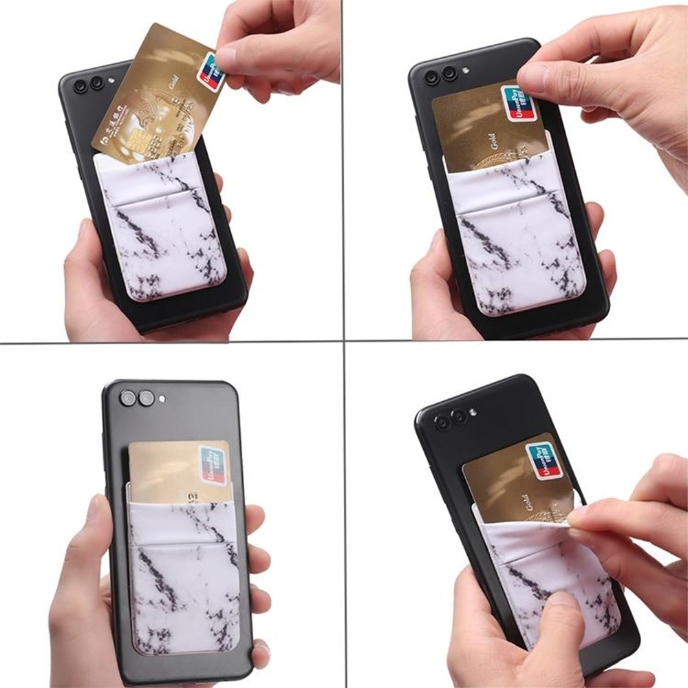 Marble Pattern Phone Card Holder With Stretch Pocket Slim Stickon Wallet For Phone 4
