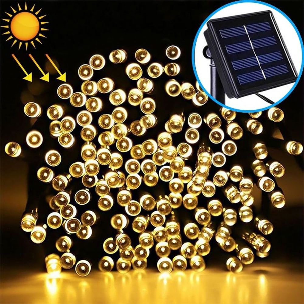 200 LED Solar String Lights Outdoor Waterproof Warm White Christmas Garden Lights 14