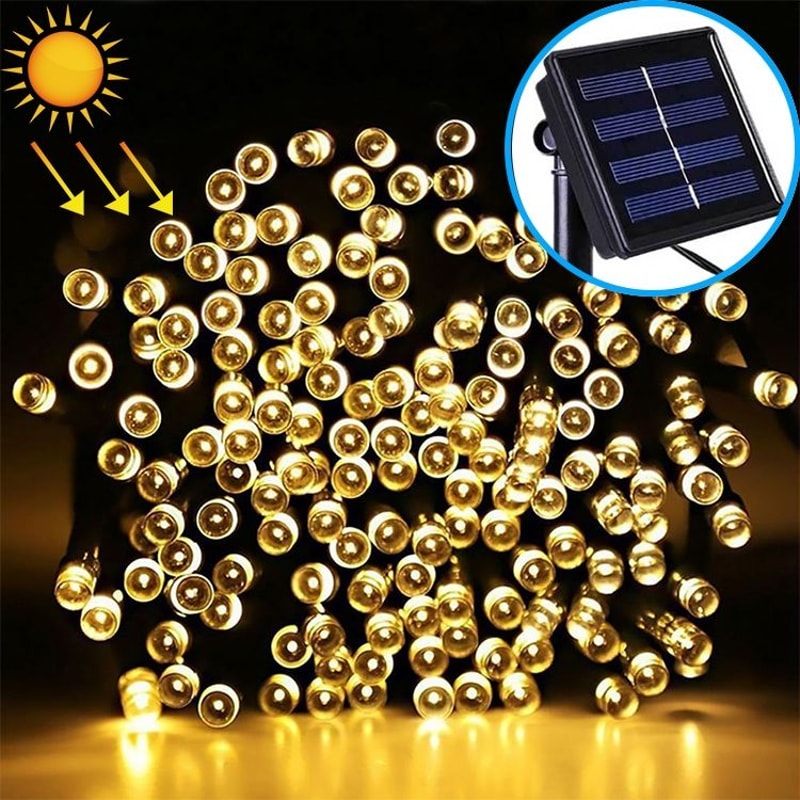 200 LED Solar String Lights Outdoor Waterproof Warm White Christmas Garden Lights 14