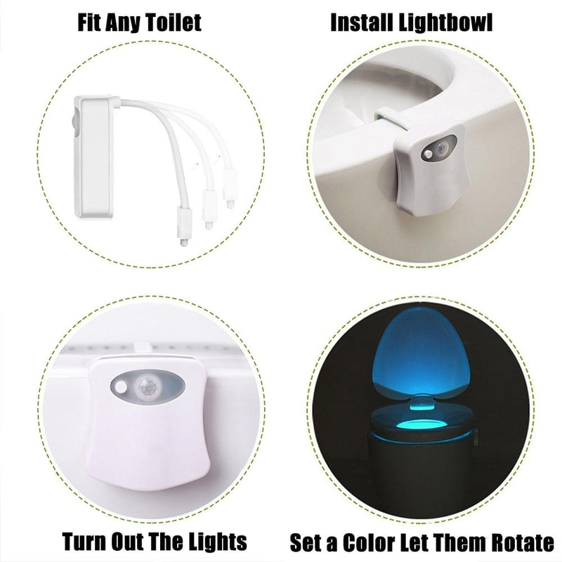 Motion Activated Toilet Night Light with 8 Color LED Bathroom Sensor Light