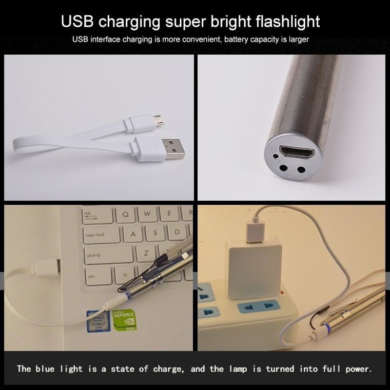 USB Rechargeable Mini LED Flashlight For Camping Work Emergency Use 4