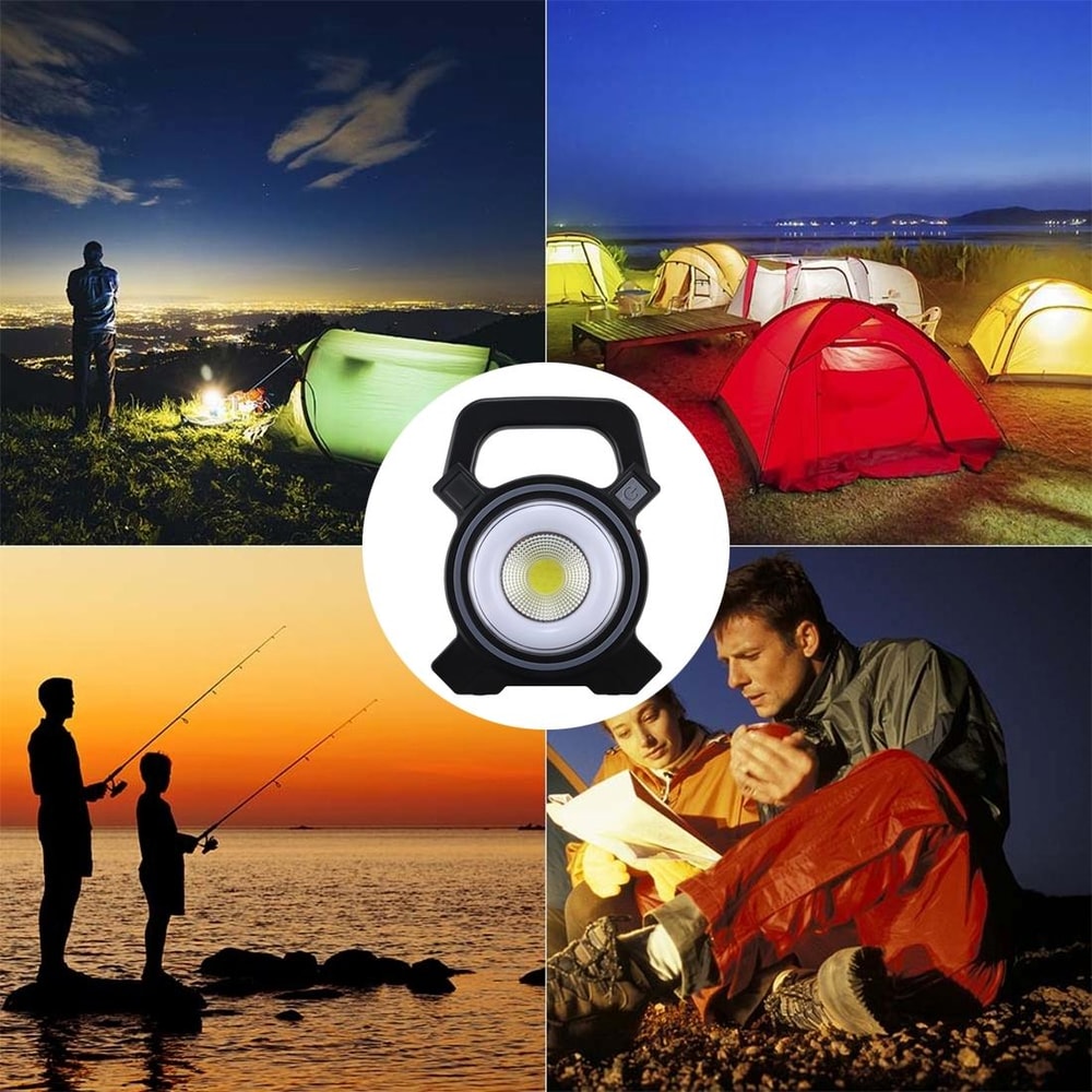 Solar Rechargeable COB LED Work Light Portable Camping Emergency Lamp Power Bank