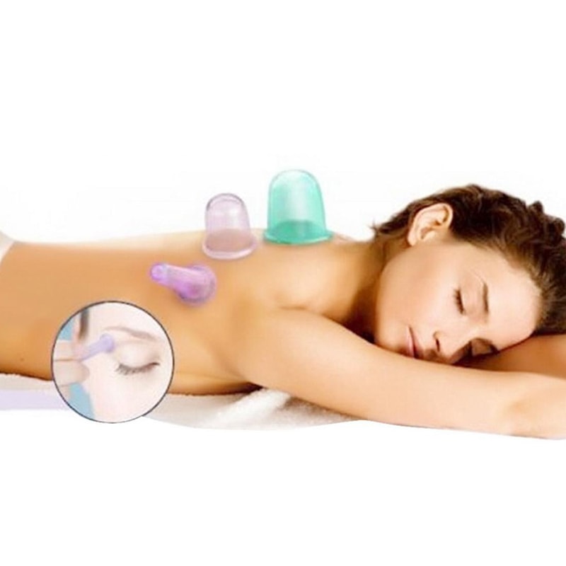 4 in 1 Silicone Cupping Set for Body Massage and Vacuum Therapy Relief Random Color Delivery
