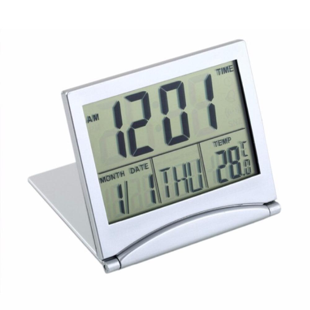 Portable Digital Travel Alarm Clock With LCD Display Temperature Monitor Foldable Stand 1
