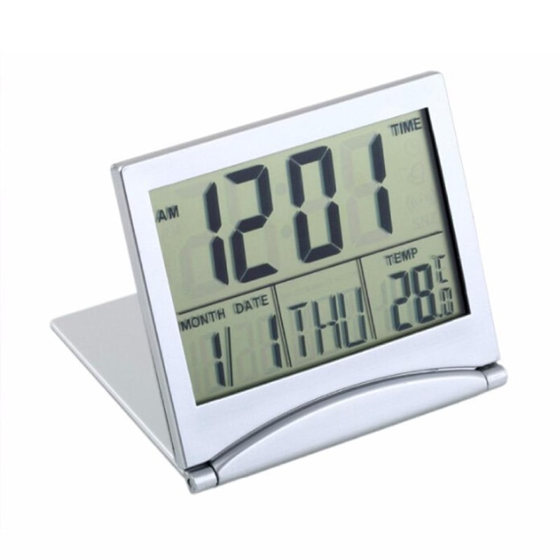 Portable Digital Travel Alarm Clock With LCD Display Temperature Monitor Foldable Stand 1