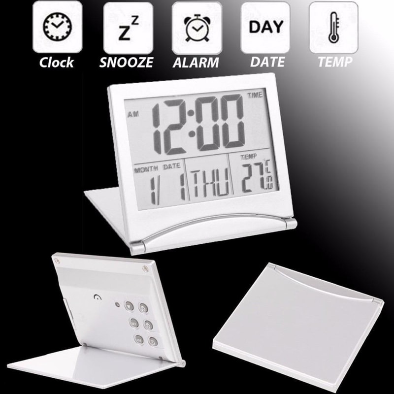 Portable Digital Travel Alarm Clock With LCD Display Temperature Monitor Foldable Stand 6