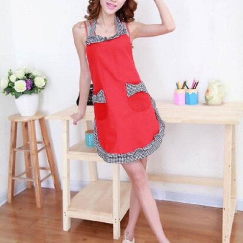 Elegant Sleeveless Apron With Lace Bow Pocket For Cooking Baking Kitchen Wear 1