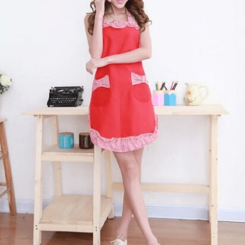 Elegant Sleeveless Apron With Lace Bow Pocket For Cooking Baking Kitchen Wear 7