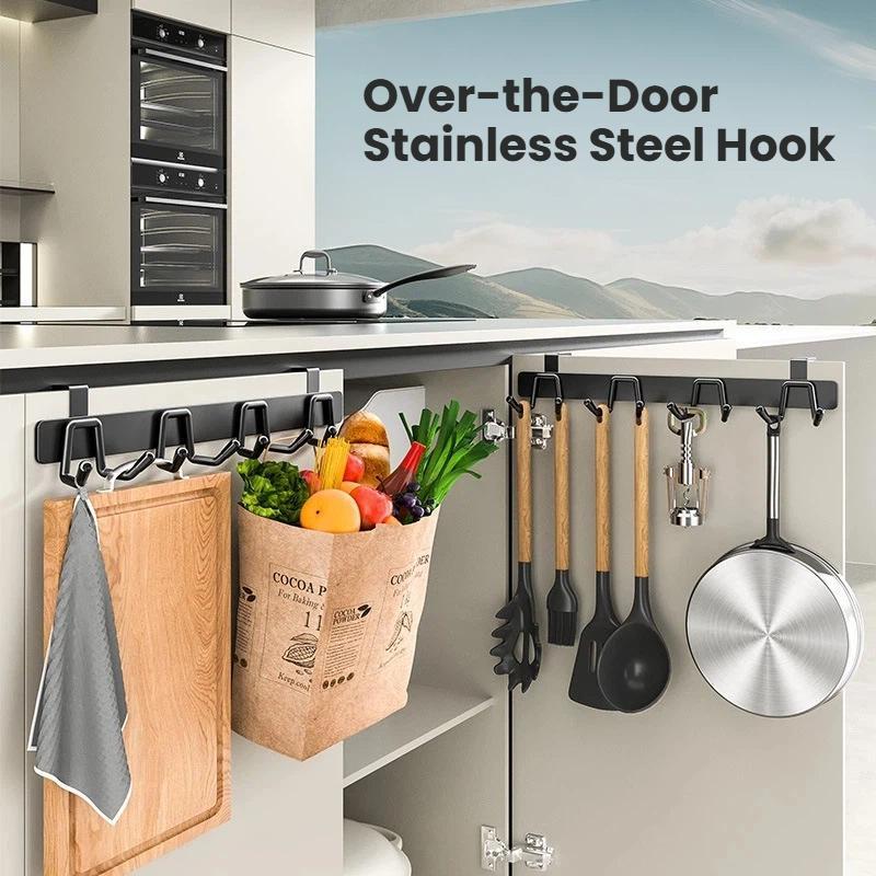 Stainless Steel Over The Door Hook Rack For Cabinets Closets No Drill Organizer 1