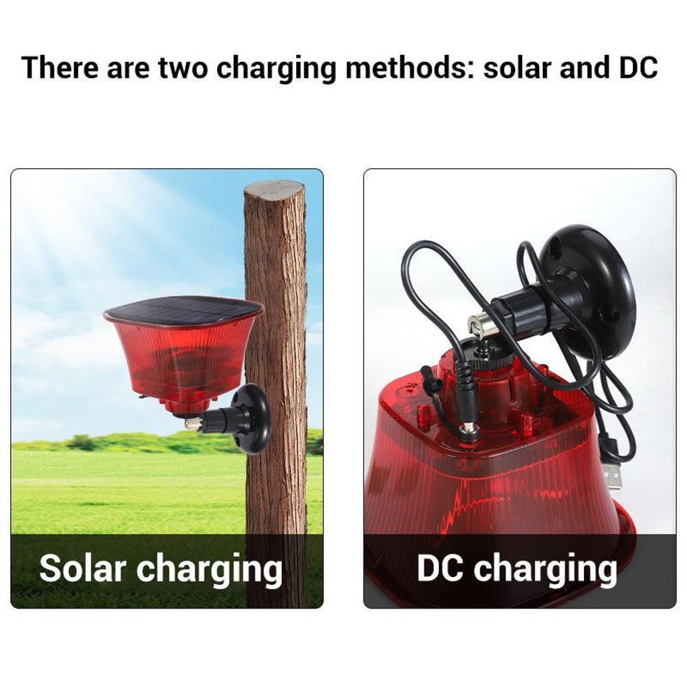 Solar Powered Animal Repellent Alarm With Flashing LED Light For Farms Orchards Warehouses 8