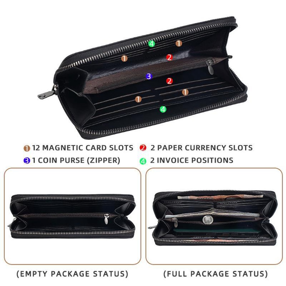 Men Long Wallet Zippered Clutch With MultiCard Holder Phone Storage 5