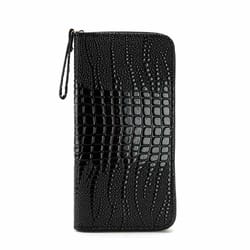 luxury women long wallet crocodile texture wristlet clutch with multi card holder & zipper pocket