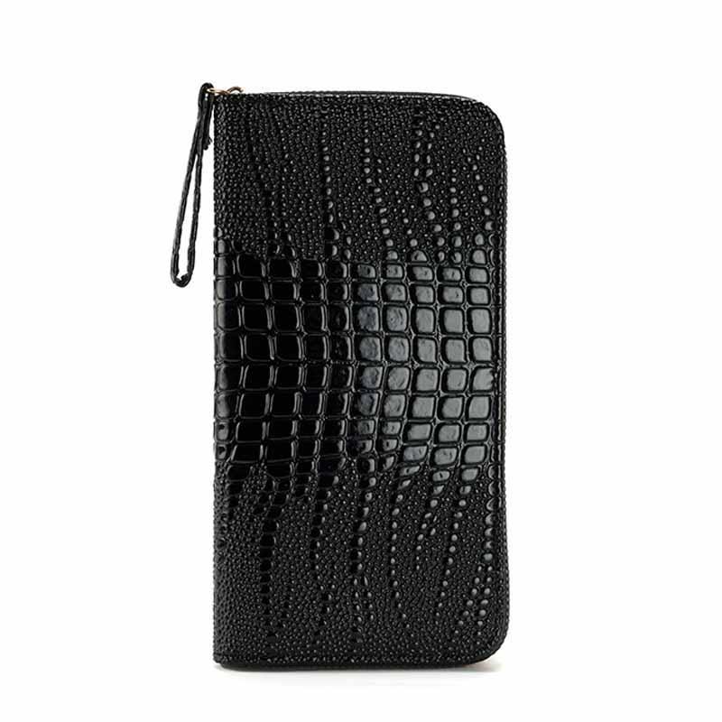 Luxury Women Long Wallet Crocodile Texture Wristlet Clutch With Multi Card Holder Zipper Pocket 0