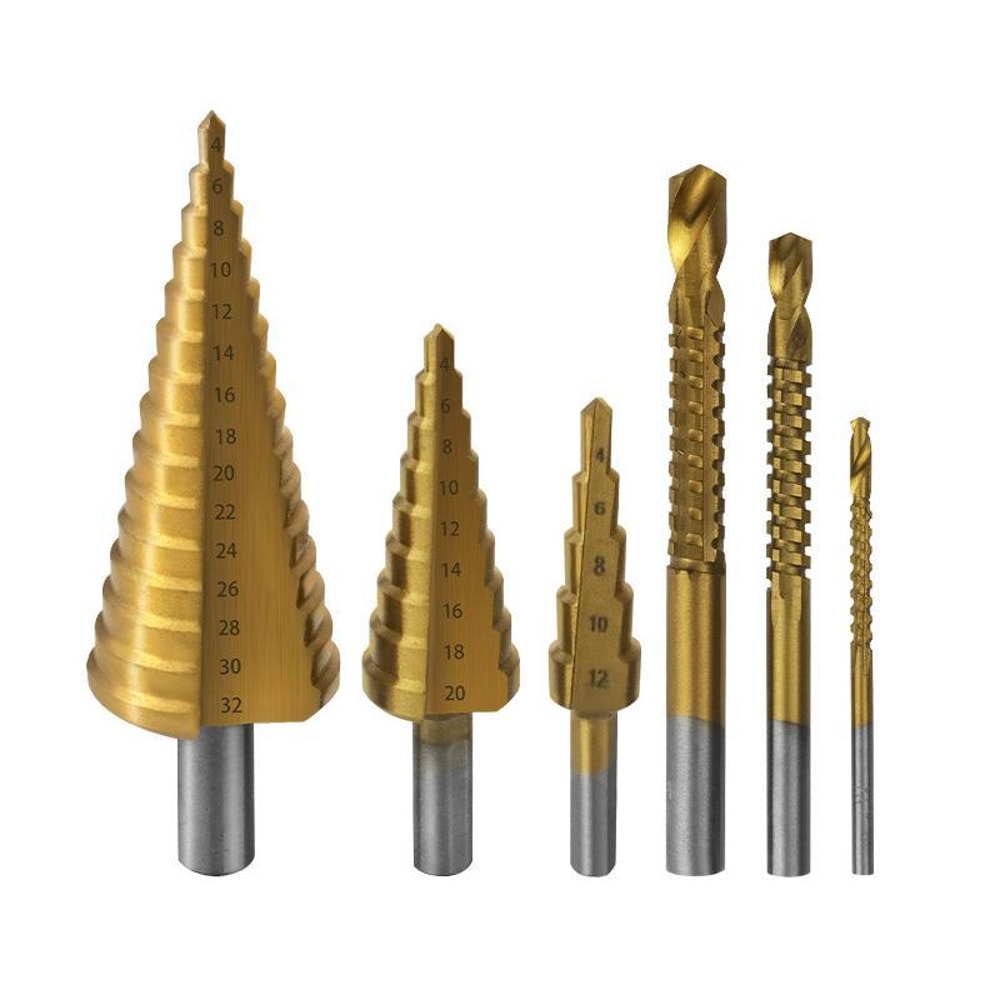6PCS Step Drill Bit Set With Triangular Shank For Wood Plastic Soft Metal Cutting 1