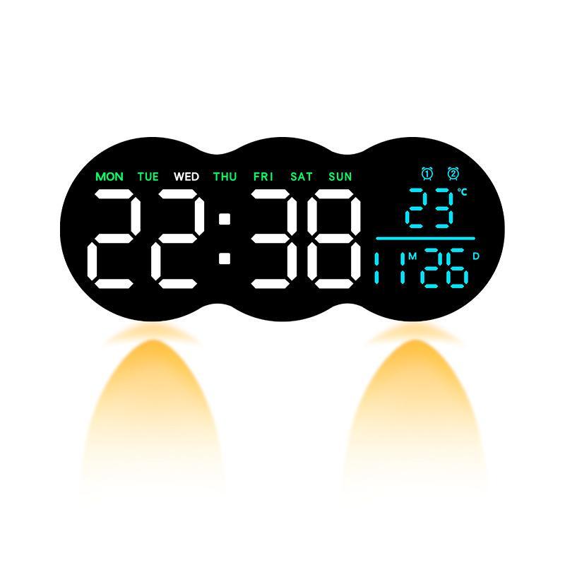 Smart LED Wall Clock With Remote Control Alarm Temperature Display Warm Night Light 12