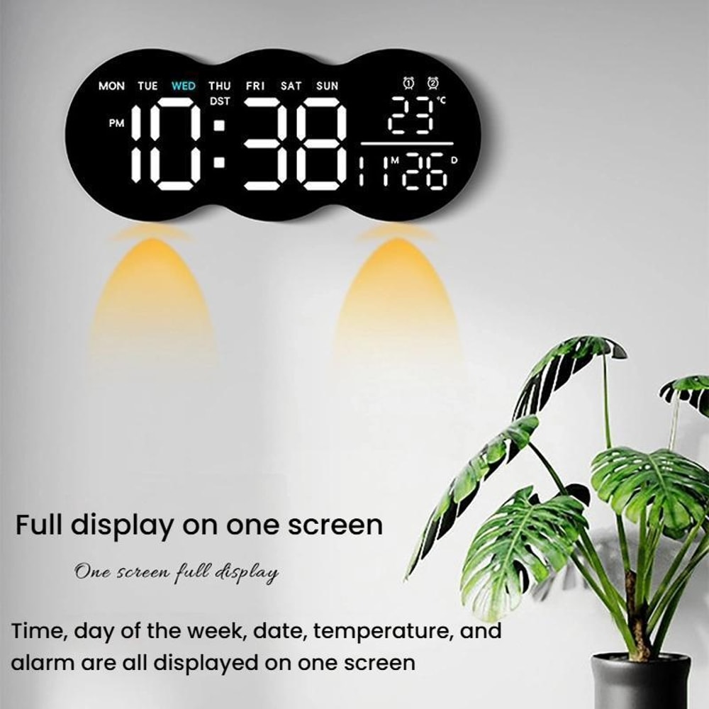 Smart LED Wall Clock With Remote Control Alarm Temperature Display Warm Night Light 2